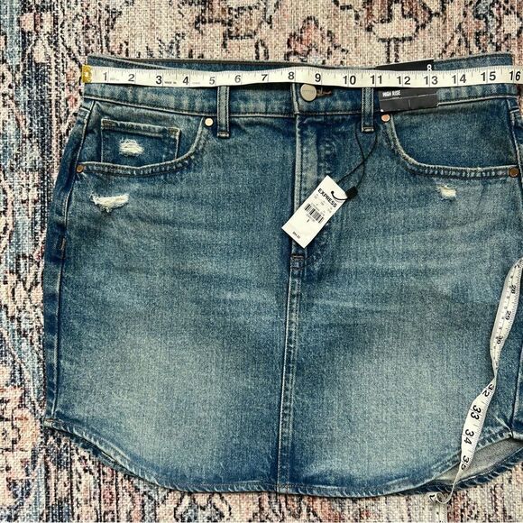 Express NWT High Waist Blue Mini Denim Skirt Size 8 - Picture 5 of 9